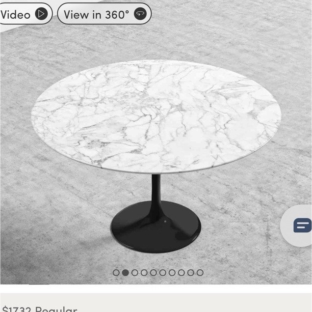 Rove Concepts Tulip Table Round Carrara Marble Top 47in White/Black Pedestal