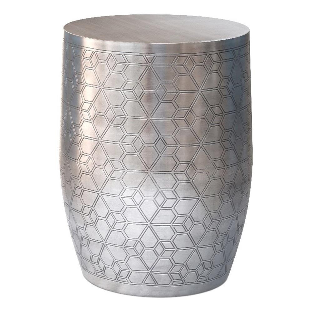 Johnsen15″WD Boho Geometric Pattern Metal Accent Table in Silver Iron&Assembled