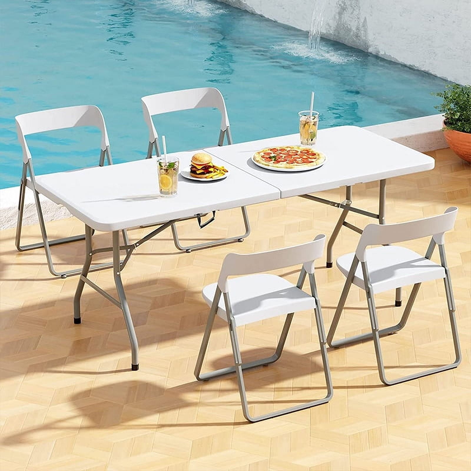 6FT Foldable Plastic Table Indoor Outdoor Dining Table White Free Ship