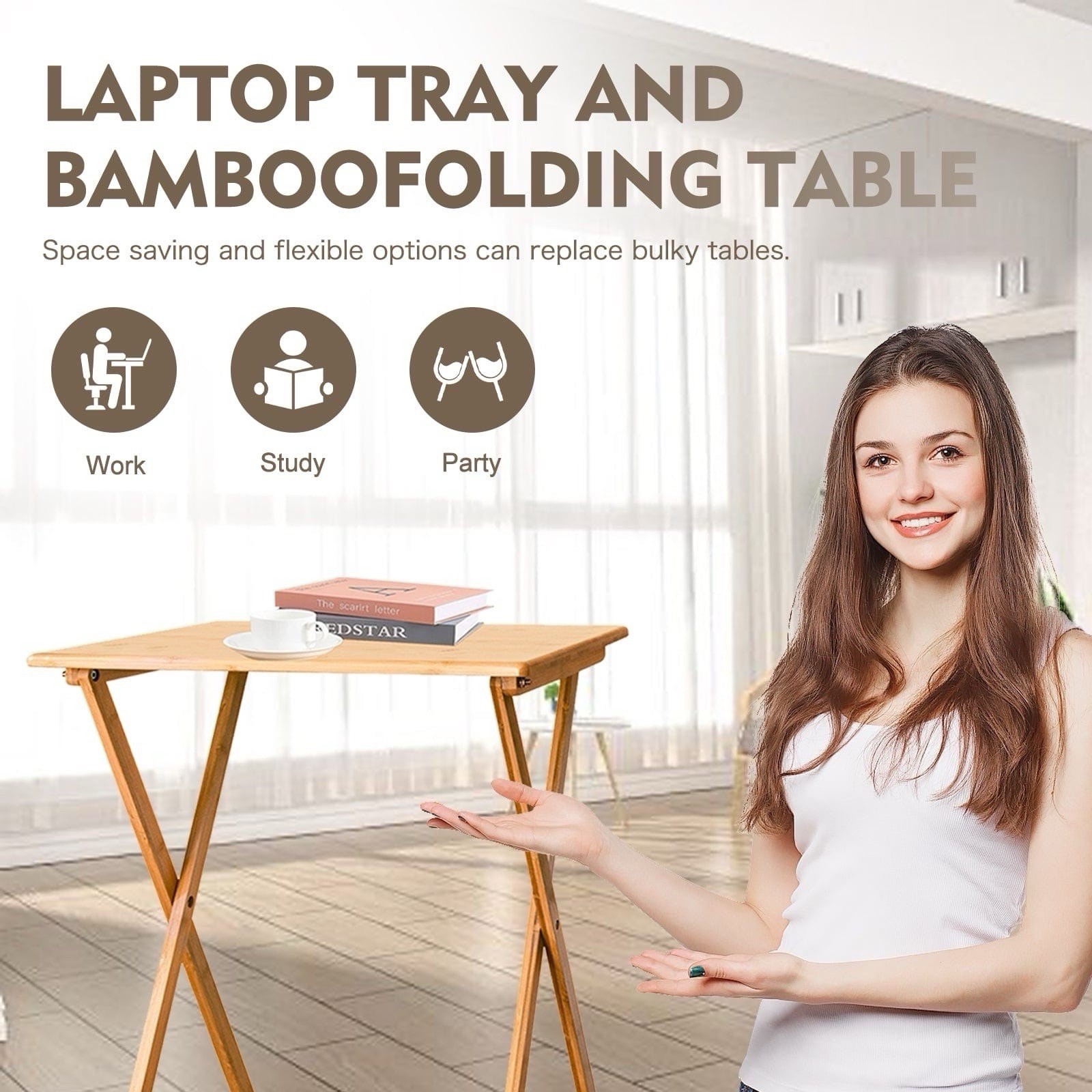 Upgraded Foldable Durable Bamboo Folding Coffee Snack Side Table Serving Table