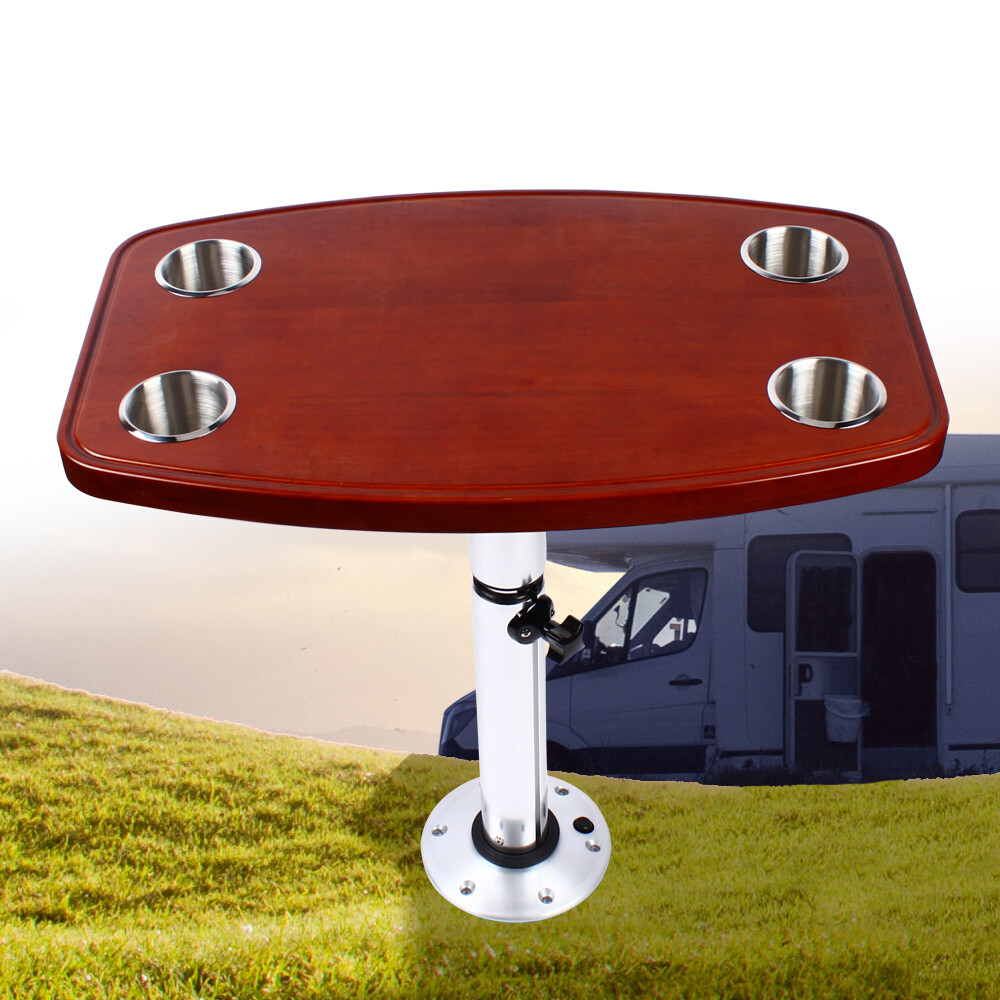 600*380mm Elm Table Top Rectangular+4 Cup Holders For Caravan Rv Marine Boat