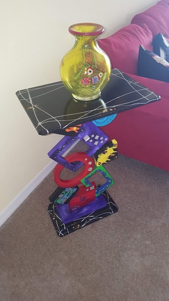 Contemporary Modern Abstract Table – Colorful Geometric Unique Table by Alisa
