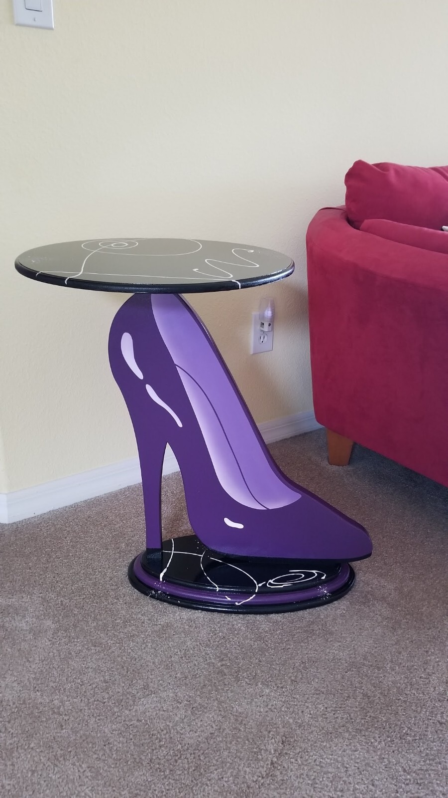 Purple Shoe Table, high heel table, unique shoe End Table, accent table by Art69