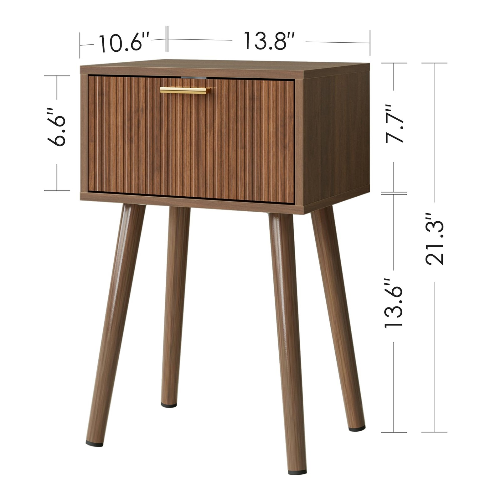Night Stand Set 2, Walnut Nightstand with Fluted Doors, Small Modern MidCentu…