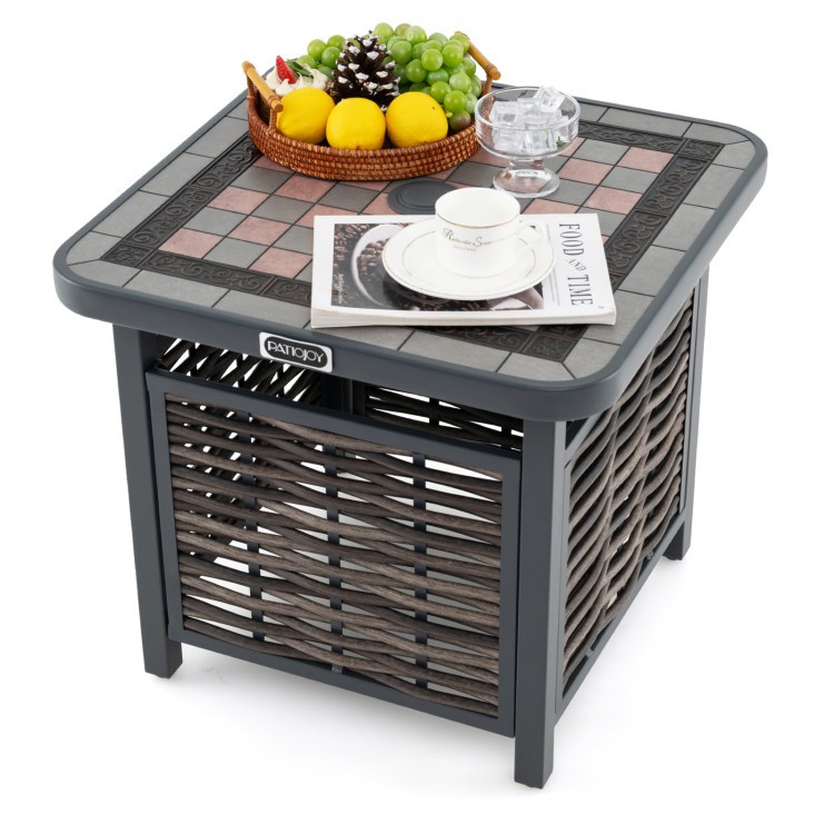 Outdoor Side Table PE Rattan 21.5×21.5×19.5in 110lb 1.5in Umbrella Hole