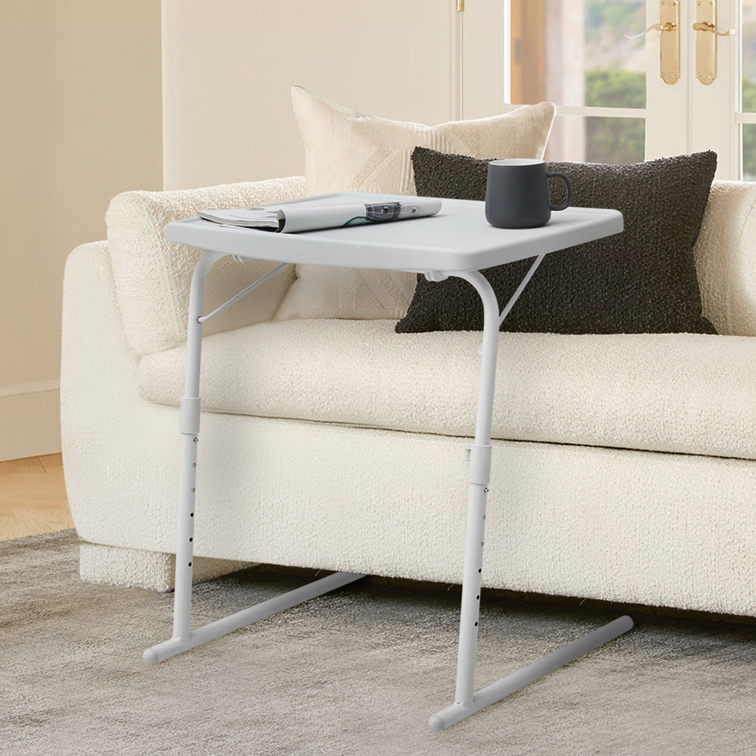 White Folding TV Tray Portable Sofa Bed Side Table Adjustable Height Laptop Desk