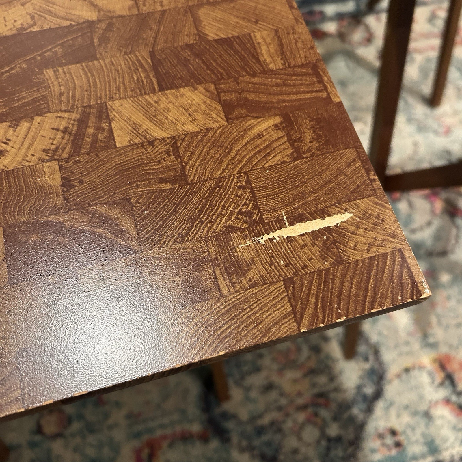 Vintage Faux Butcher Block TV Tray Set of 4 Retro Laminate Folding TV Tables