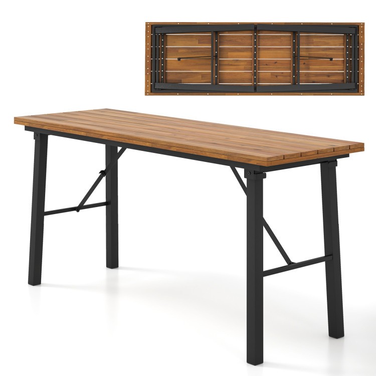 59x20x27.5in Fold-Flat Acacia Wood Table 165lb Capacity Metal Frame Natural