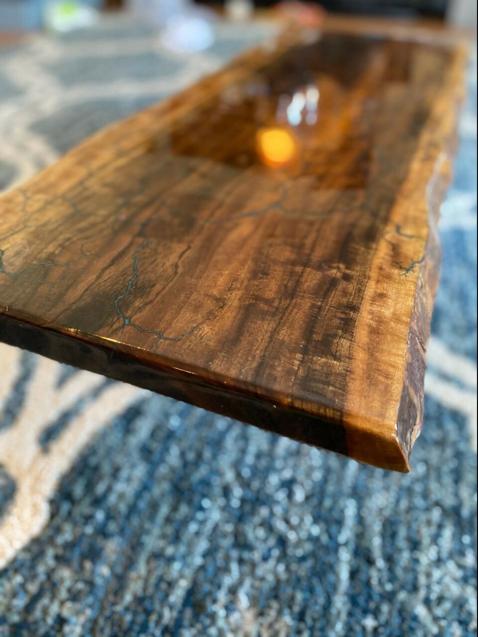 Live Edge Bocote coffee table slab. Length-40.25 in, W-15to16 in, and Thick-1.25
