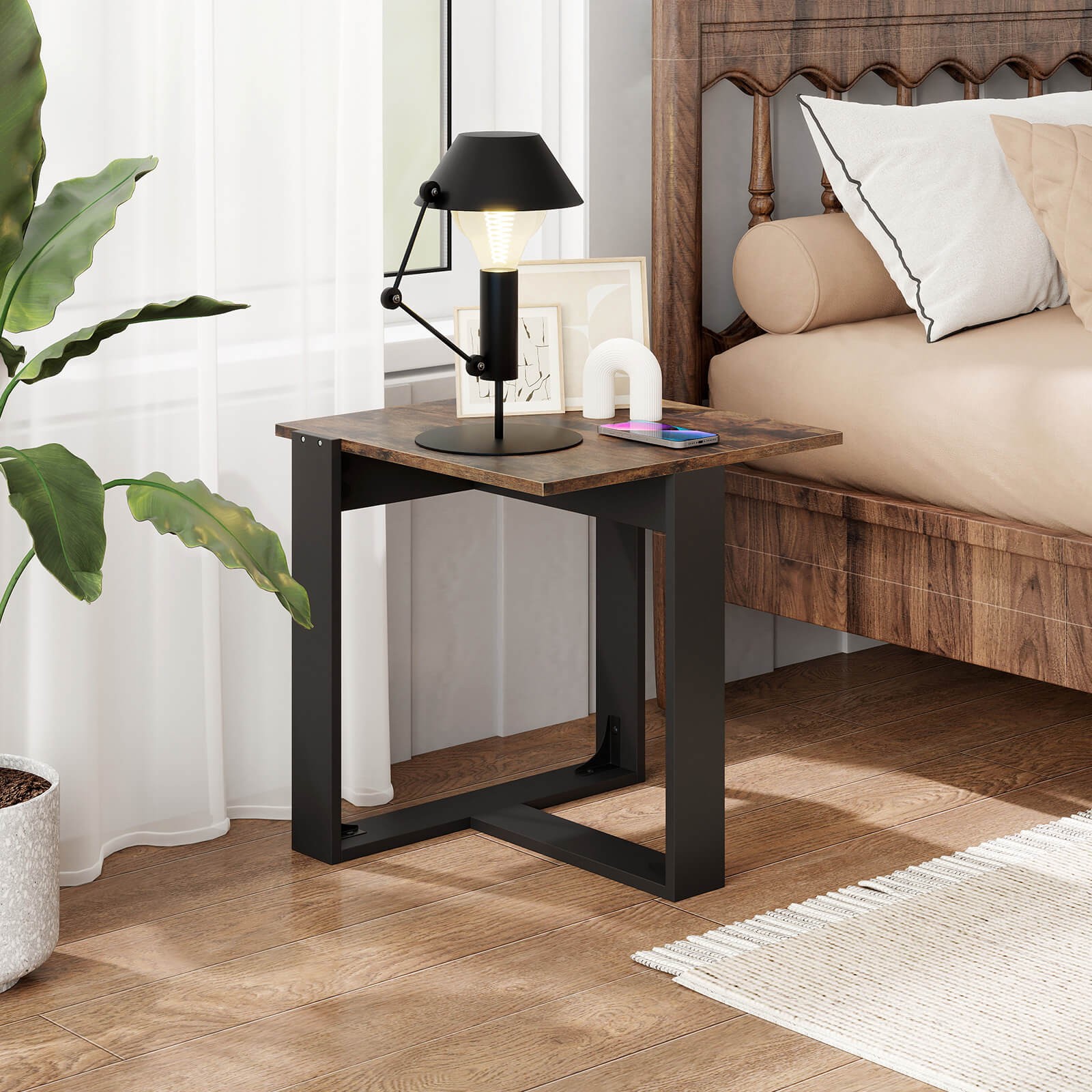 End Table, Industrial Sofa Side Table with Metal Frame for Small Space,Bedroom