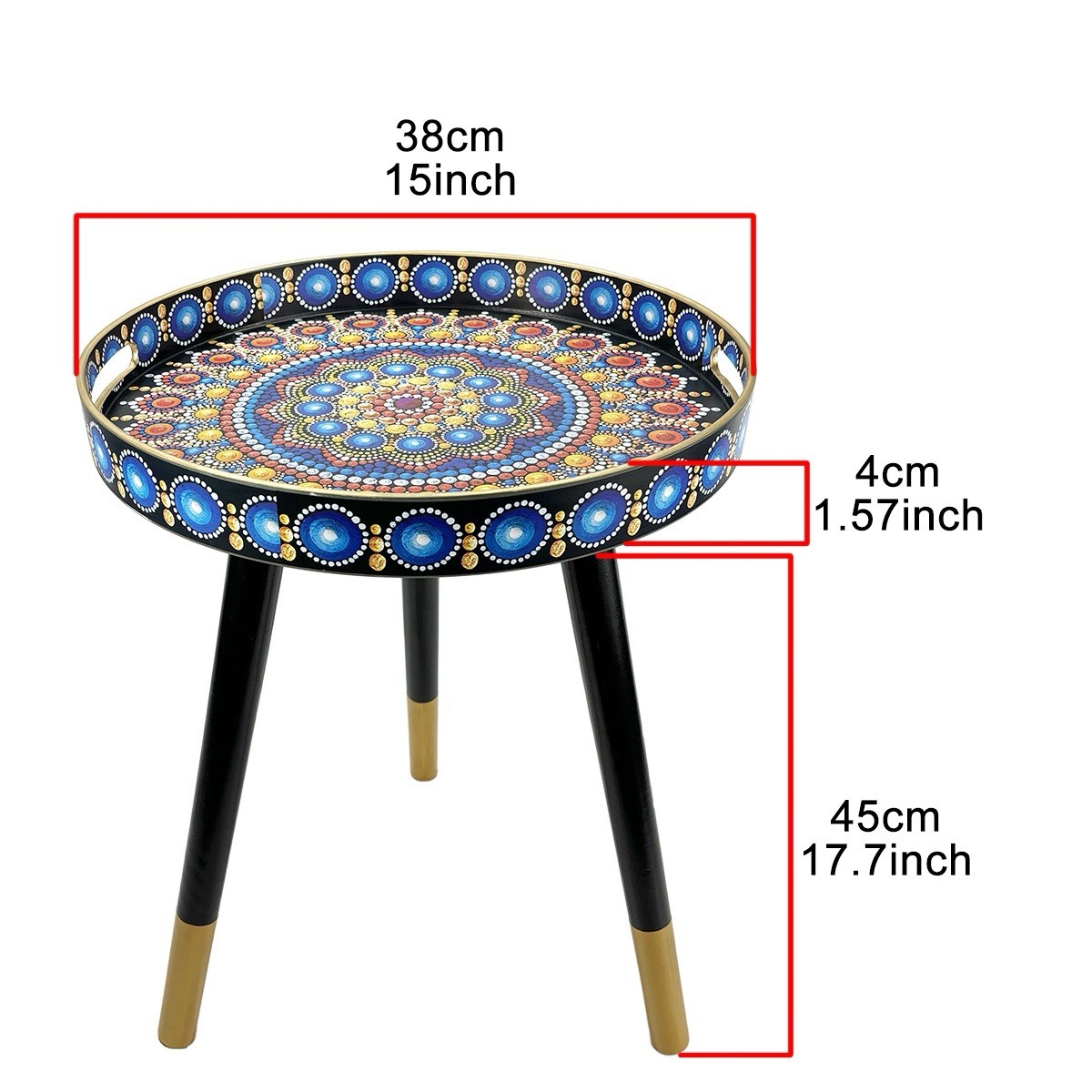 New Round Accent Side Table 45cm Dia 38cm H Black Legs Gold Accents Home Decor