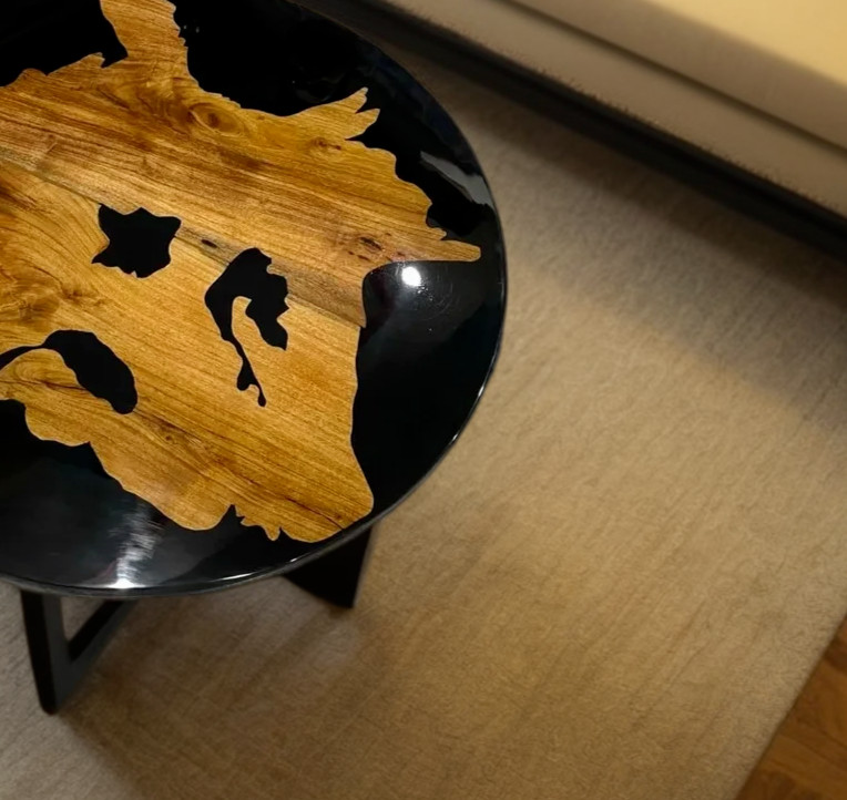 Black Epoxy Resin Table Top, Epoxy Coffee Table, Acacia Wood Walnut Centerpiece