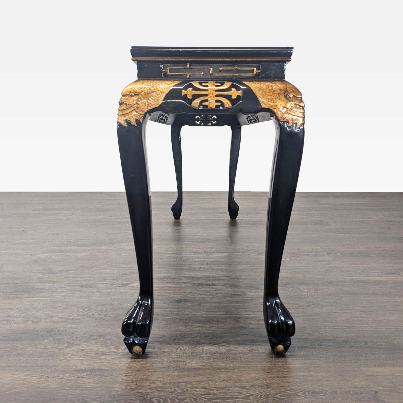 Custom Black Lacquer Chinoiserie Console Table