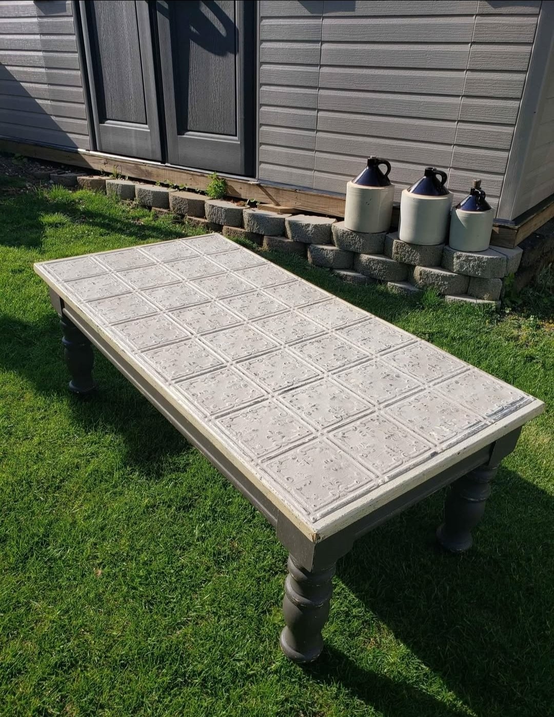 Unique Solid WOOD Coffee Table Tin Top FARMHOUSE Style