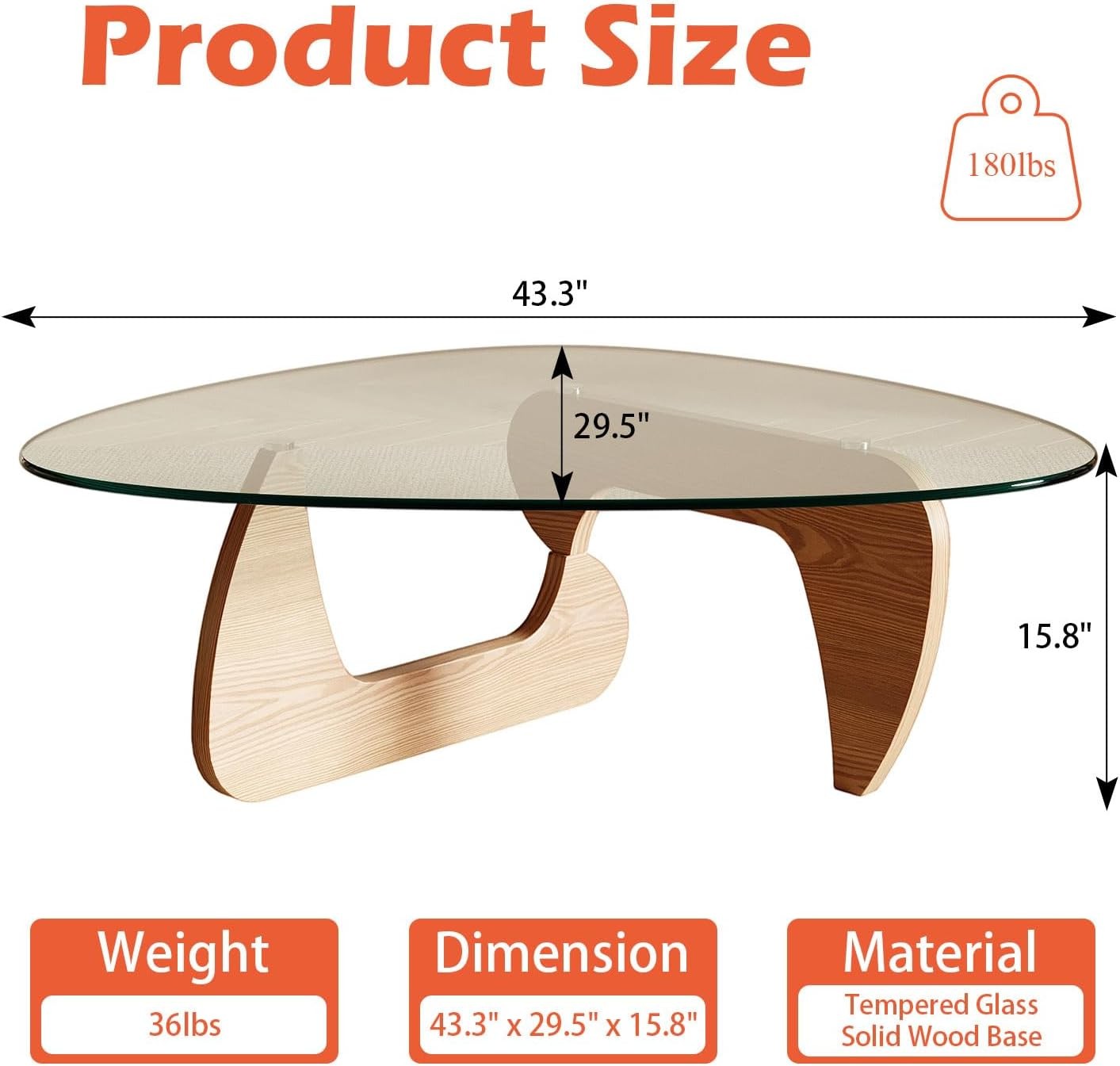 Modern Coffee Table for Living Room and Small Spaces, 43.3″ x 29.5″ x 15.8″