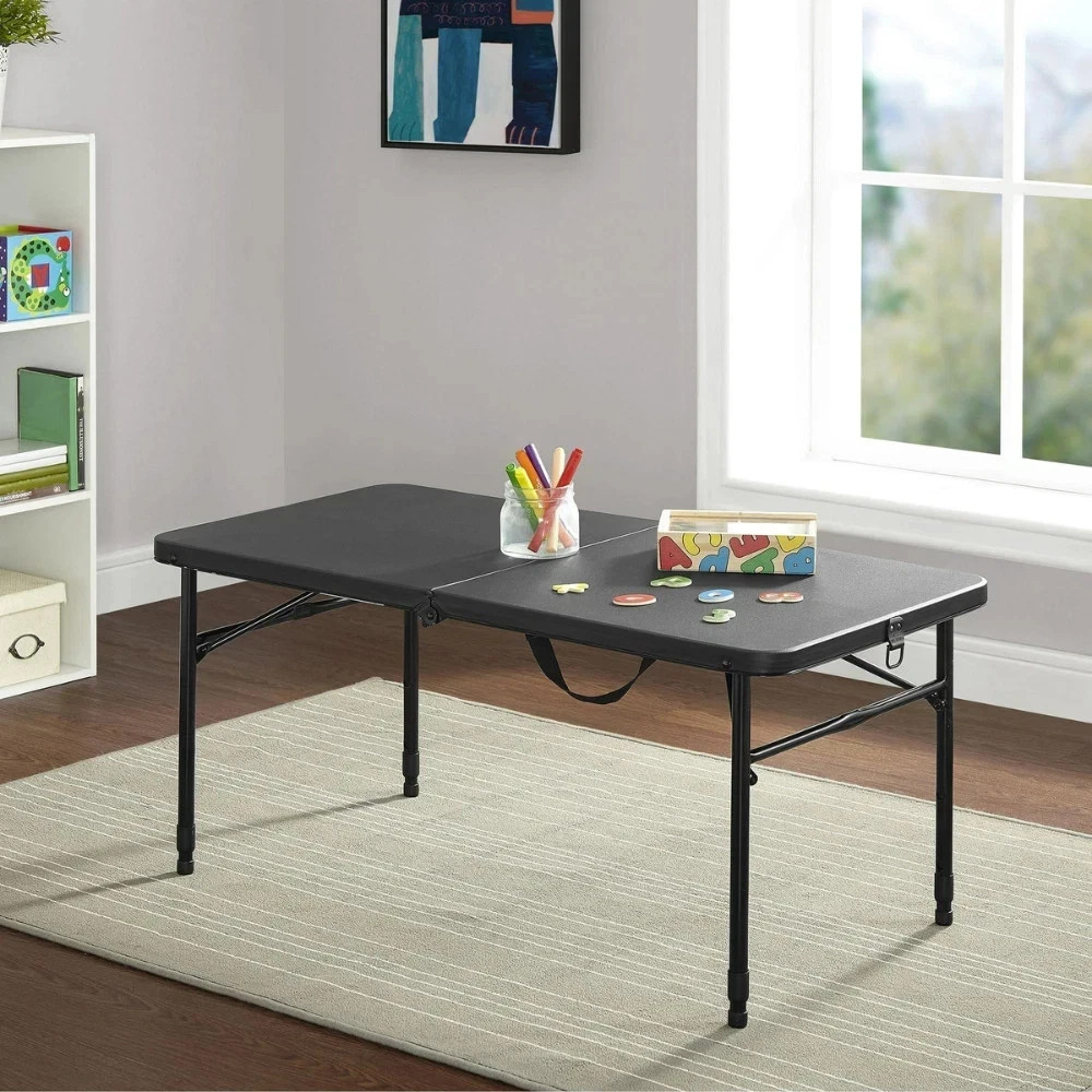 Mainstays 4 Foot Fold-in-Half Adjustable Folding Table, Rich Black – NEW