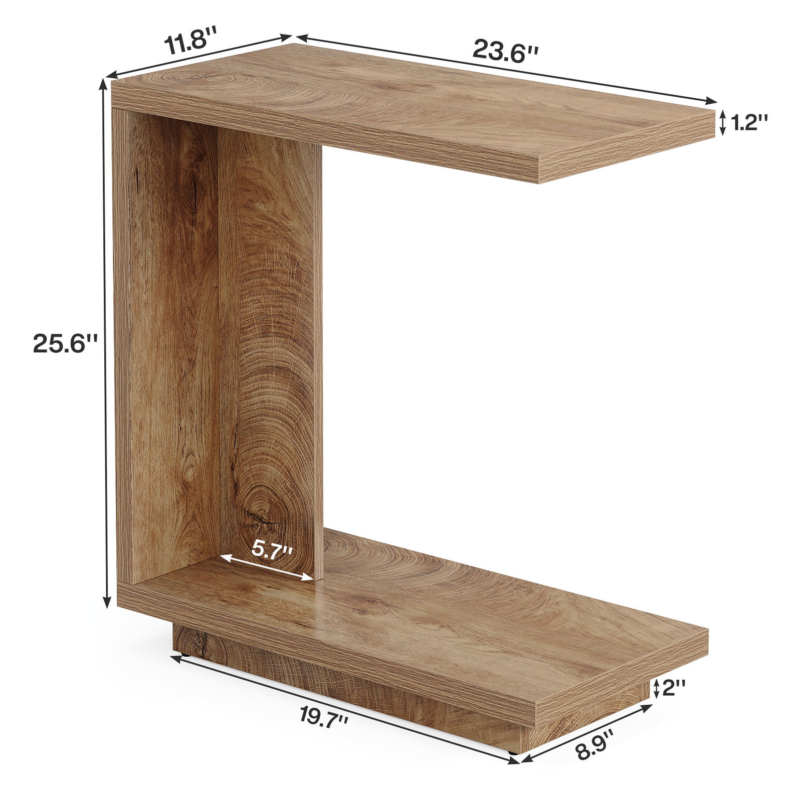 Tribesigns C-Shaped Side Table, 2-Tier Narrow End Table Wood Bedside Table