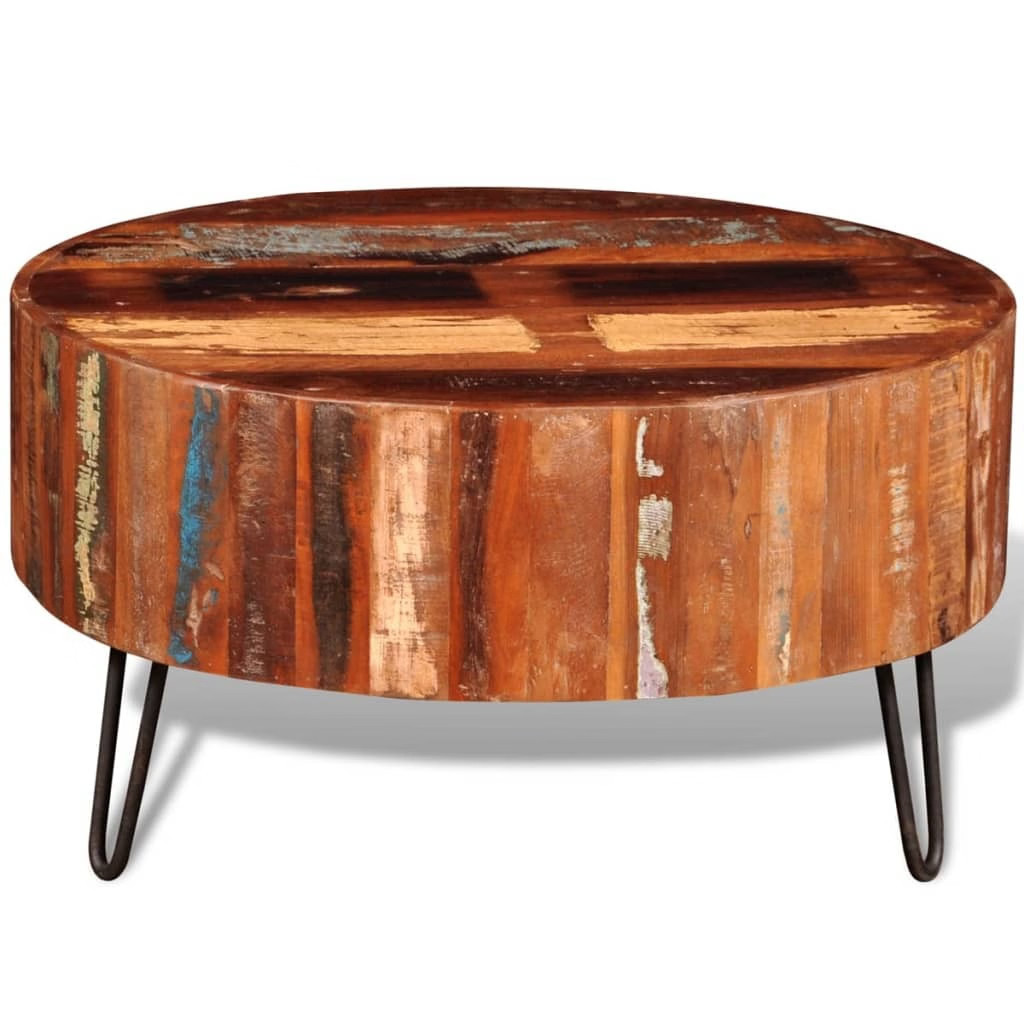 Coffee Table Multicolor Reclaimed solid wood, Iron 27.6 in diameter