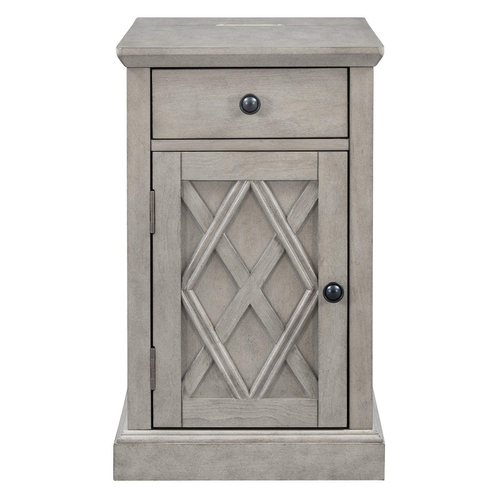 Classic Charging End Table with USB Ports & Storage Antique Gray