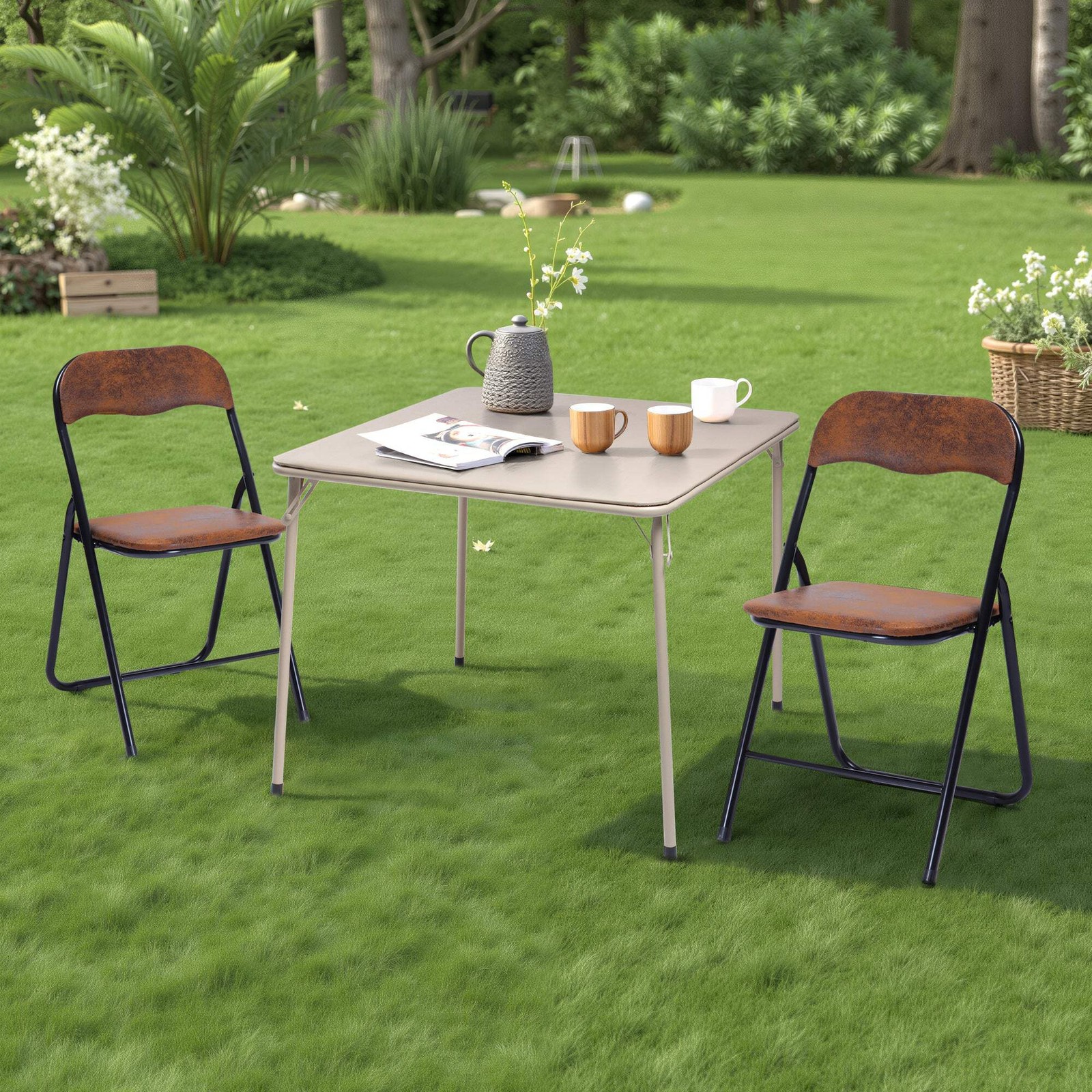 Homy Casa FERN Folding Square Card Table, 31.5″ x 31.5″, Easy-Clean PVC Top with