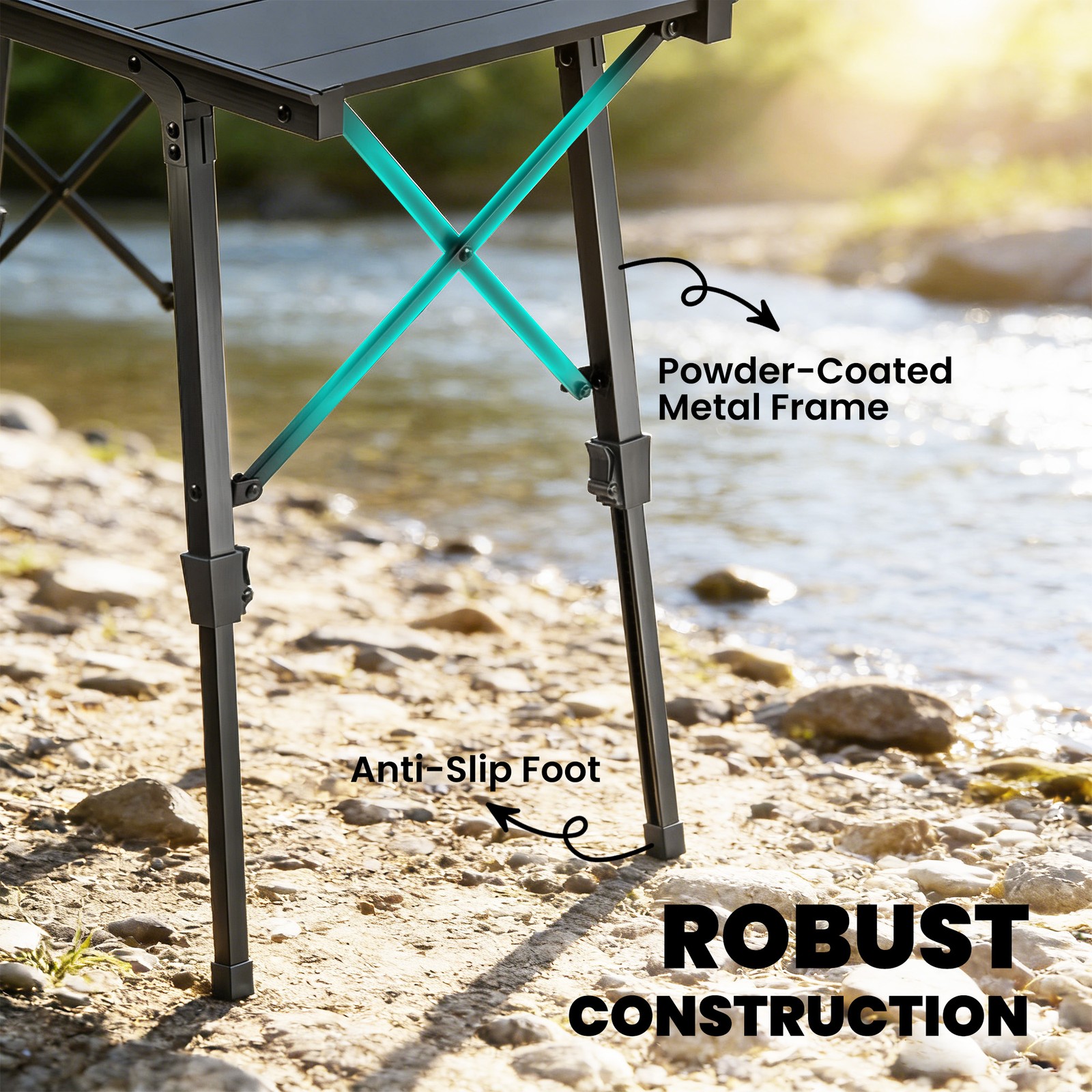 Folding Picnic Table Adjustable Height 35″ x15.7″ , Black