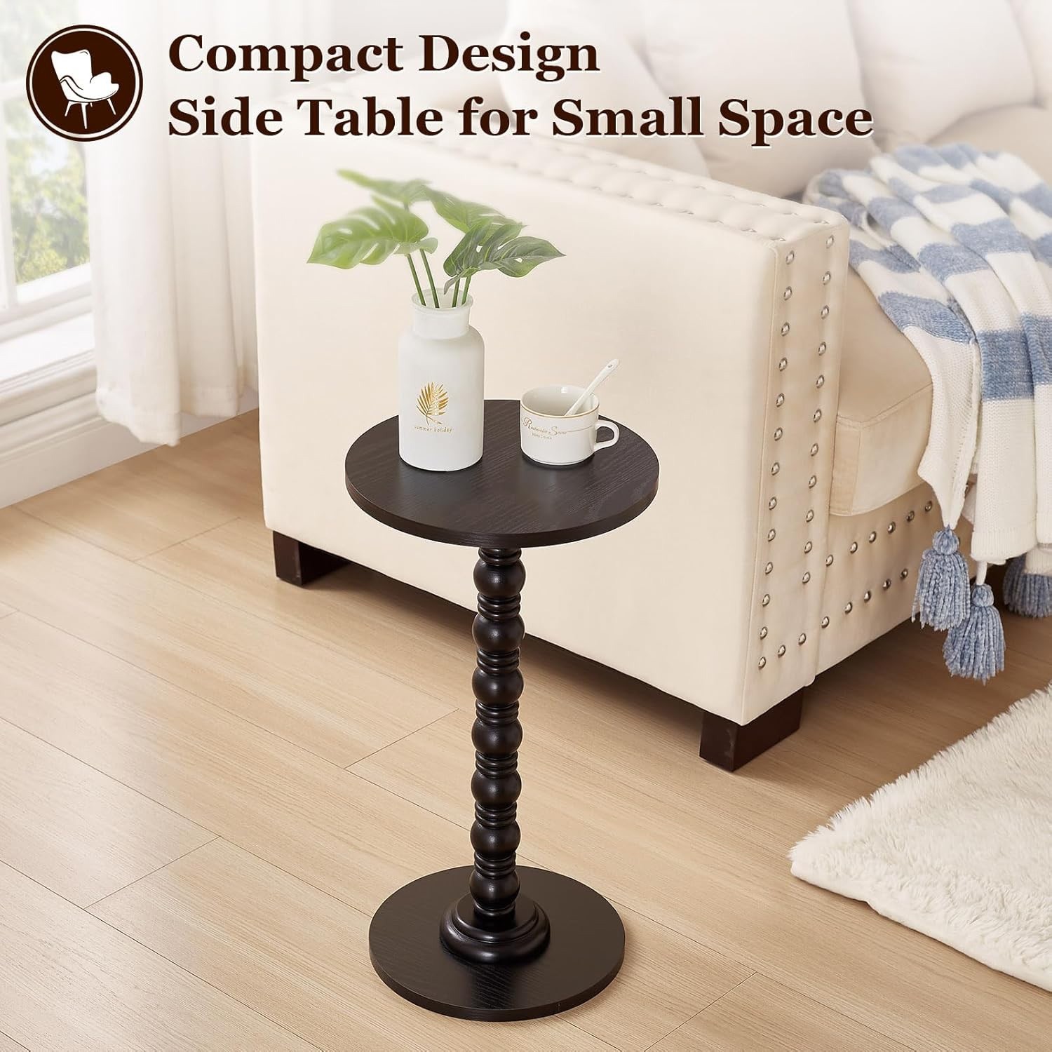 Round Side Table,Stable Small Drink Table for Small Spaces, Modern Accent Sid…