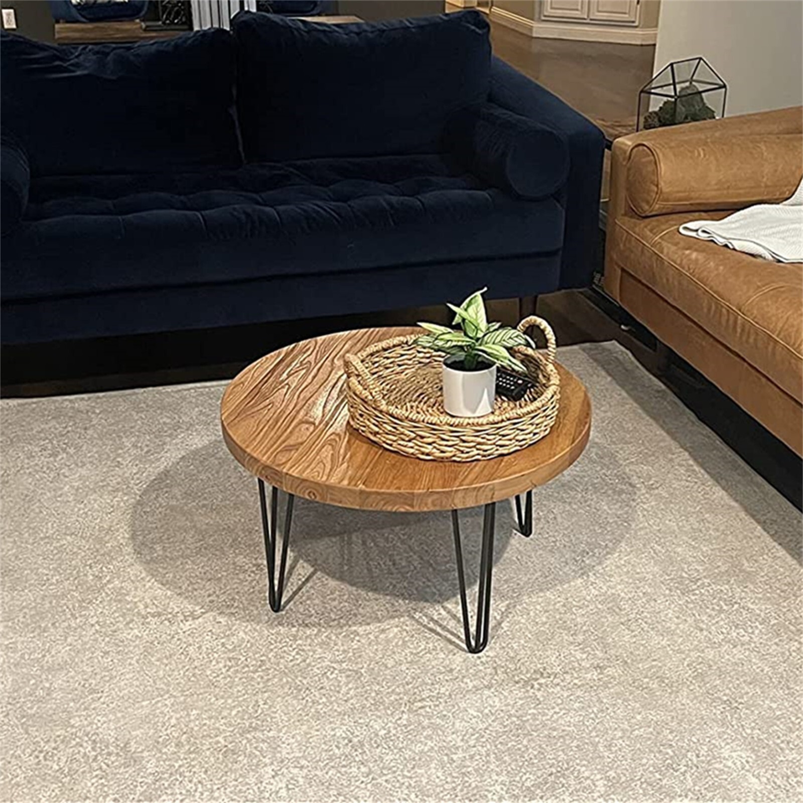 Rustic Round Old Elm Wooden Coffee Table Home Furniture for Living Room Decor