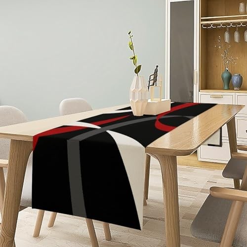 Abstract Geometric Table Runner Grey and White 13″W x 36″L (Pack of 1) Red