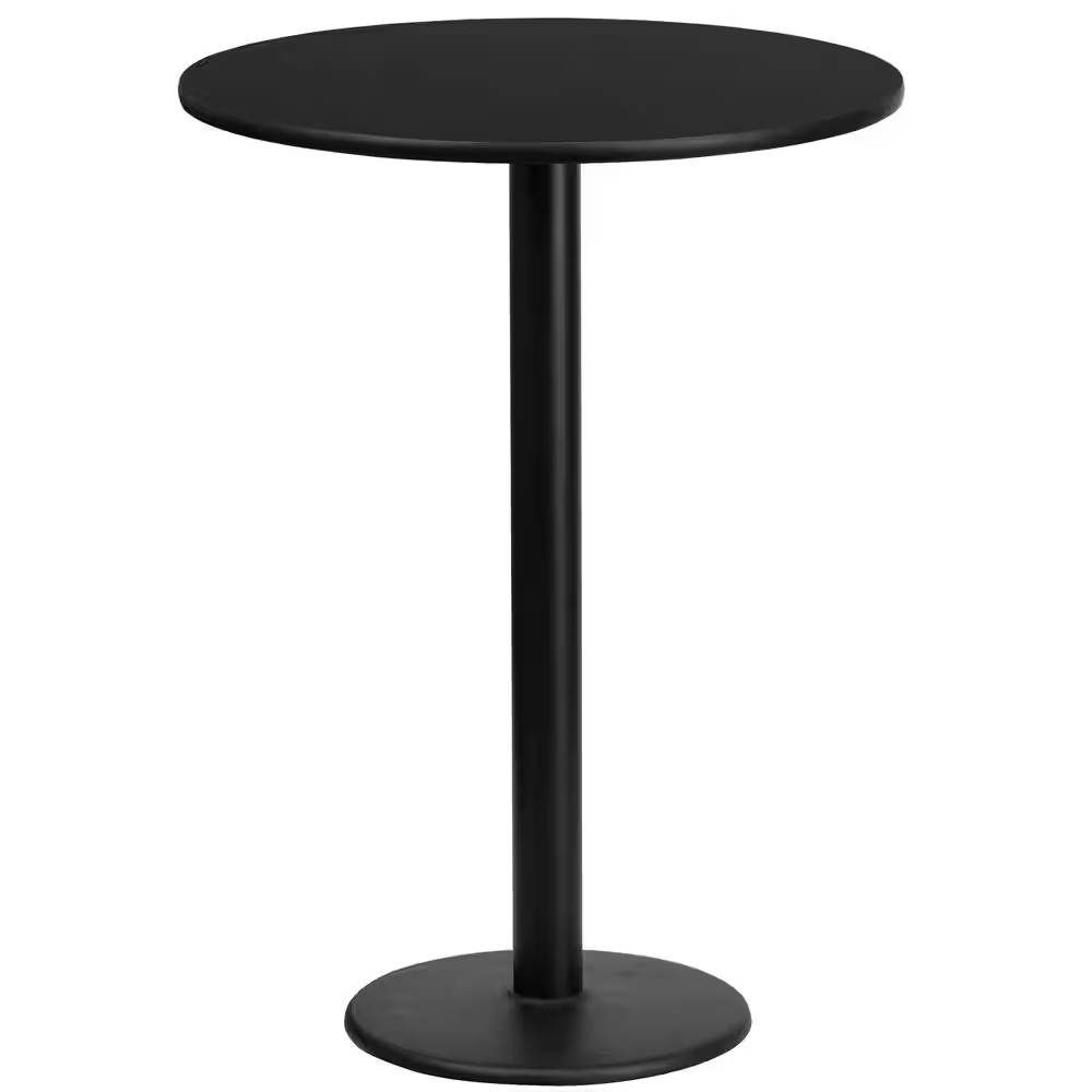 24 In. round Black Laminate Table Top with 18 In. round Bar Height Table Base