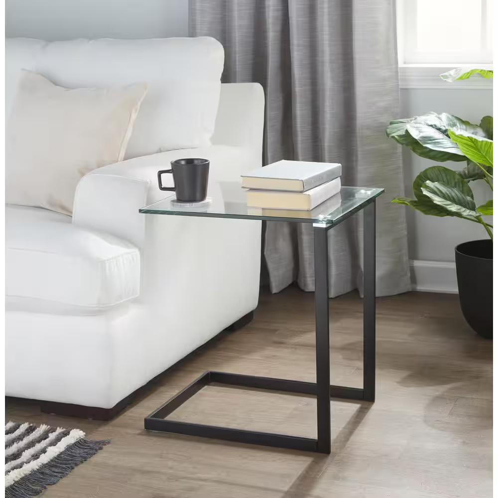 Zenn 15.75 In. Clear Glass and Black Metal Square End Table
