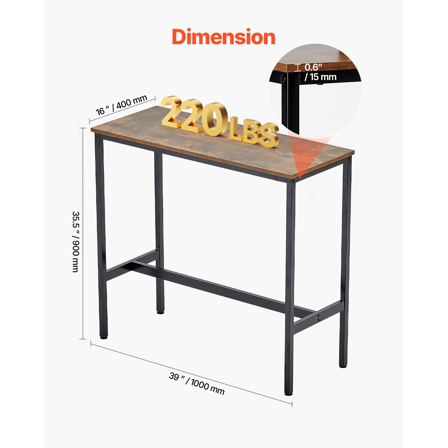 Uimoso 39x16x35.5 in Pub Table for Kitchen, Dining, or Coffee Bar