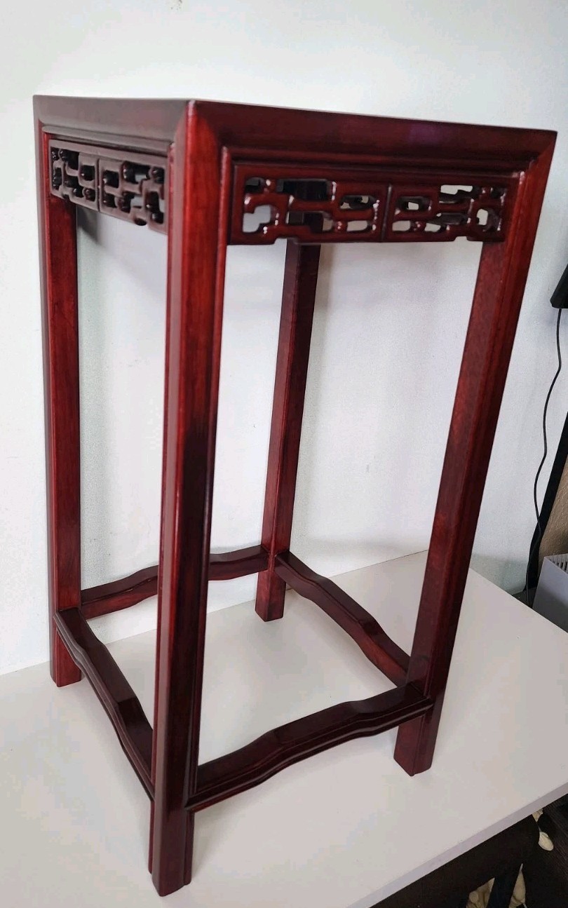 Pair Of Oriental Asian Side Tables Plant Stands Dark Cherry/Mahogany