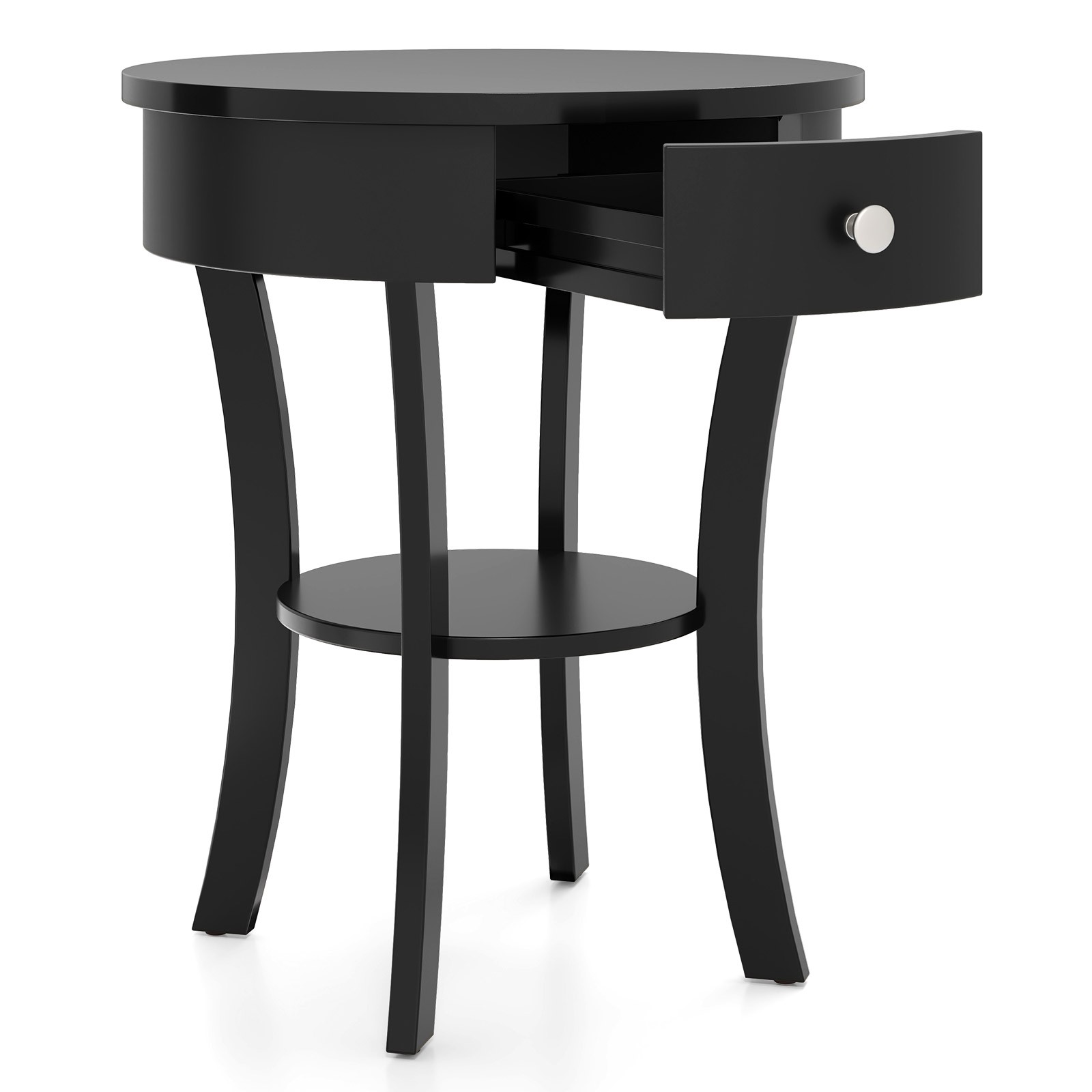 2-tier Side End Sofa Table Round Nightstand for Bedroom Living Room Black