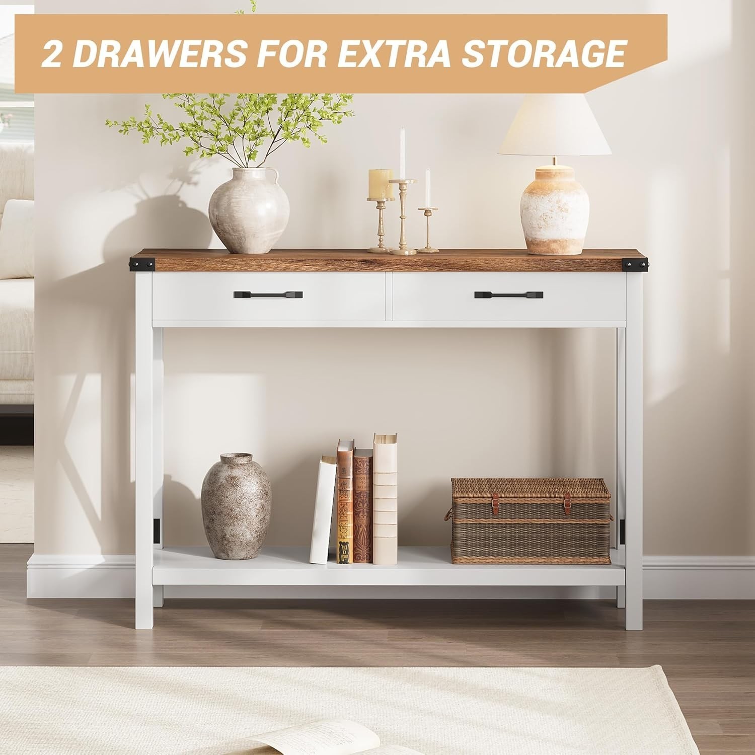 Console Table Open Shelf Accent Entryway Narrow Behind Sofa Table with 2 Drawer