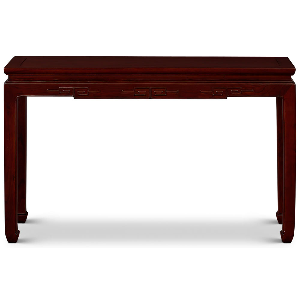 US SELLER – 48in Dark Cherry Elmwood Chinese Key Motif Asian Console Table