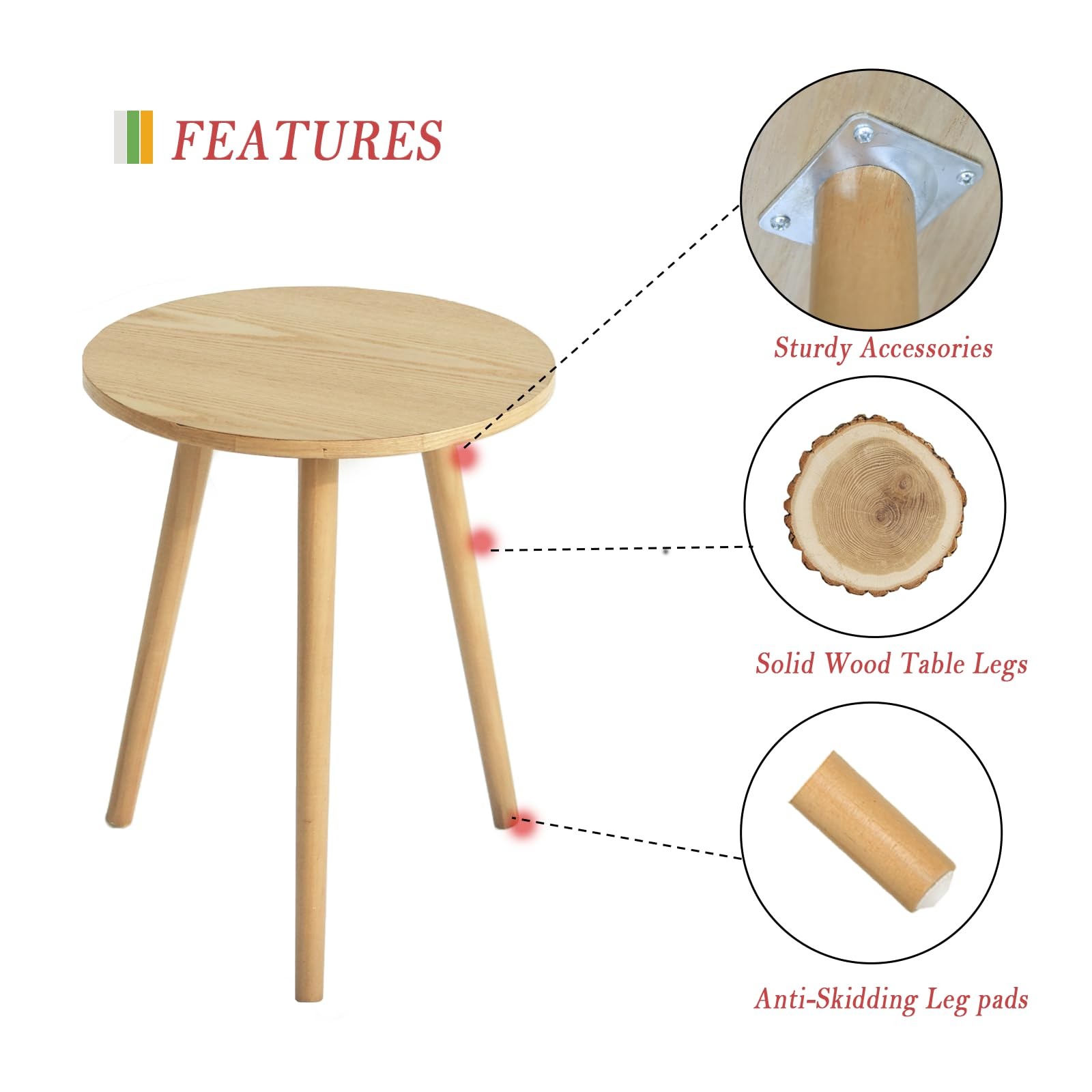 AWASEN Side Table Round, Small Accent 16 in x 16 x 19.5 in, Natural Walnut