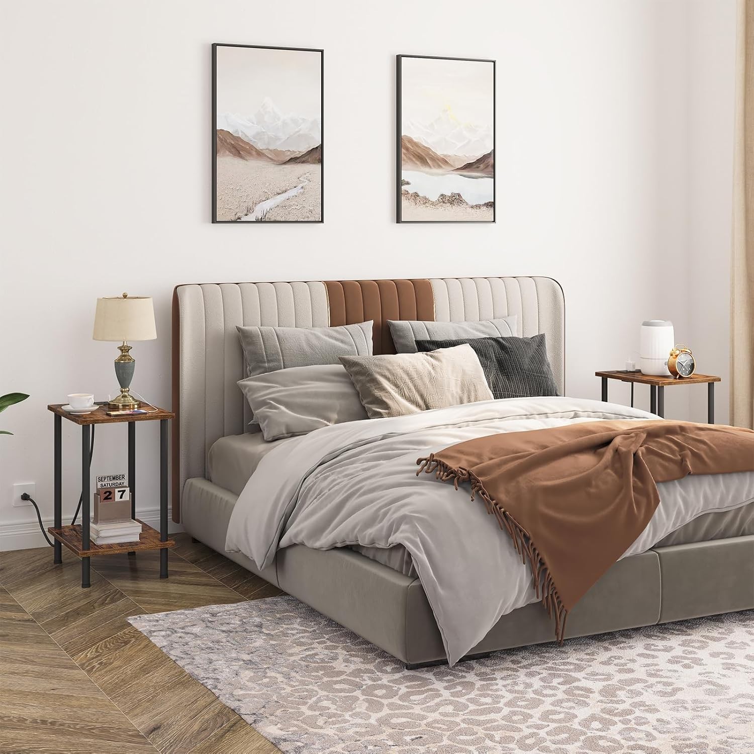 Stylish Side Tables with Charging Stations – Rustic Brown Finish for Any Room