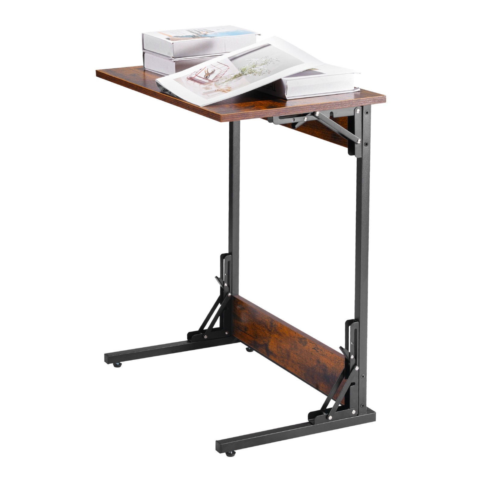 VEVOR C Table with Metal Frame & Adjustable Feet Folding C Shaped End Table