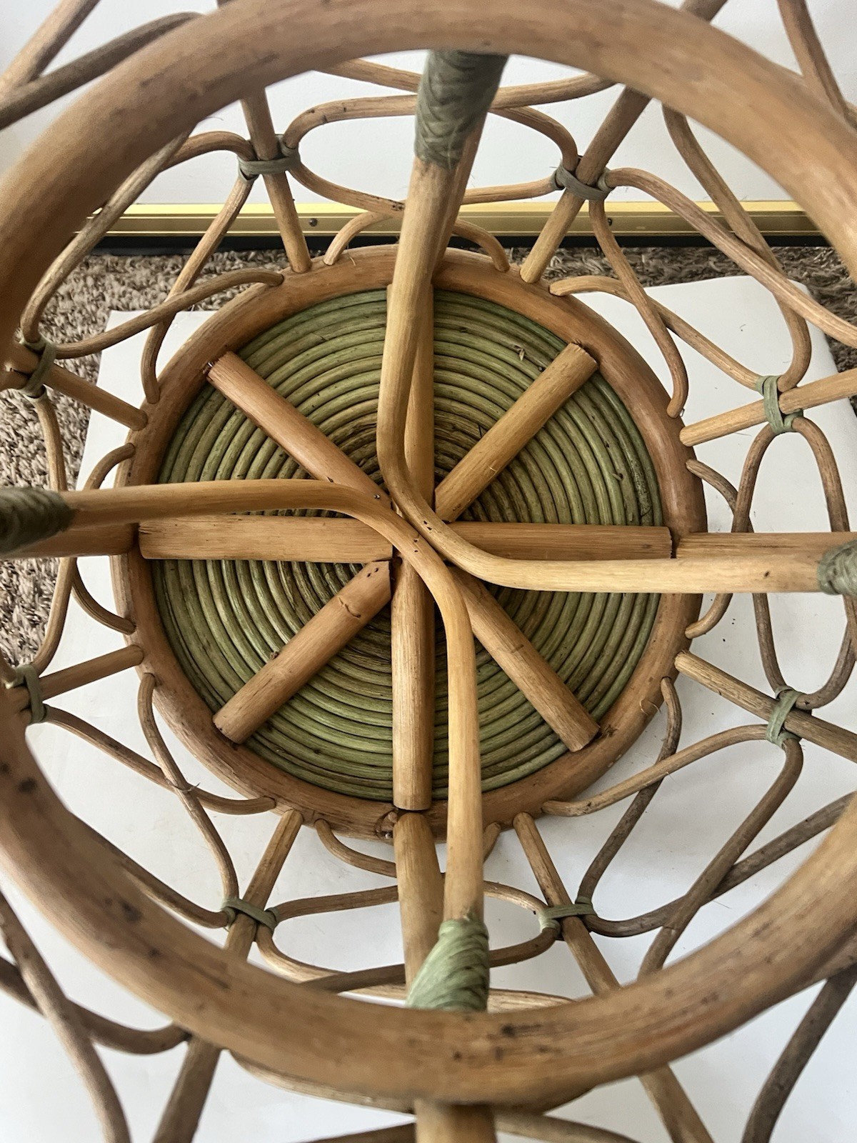 Vintage Rattan Bamboo Side Table Plant Stand Coiled Top Accent Boho Chic MCM