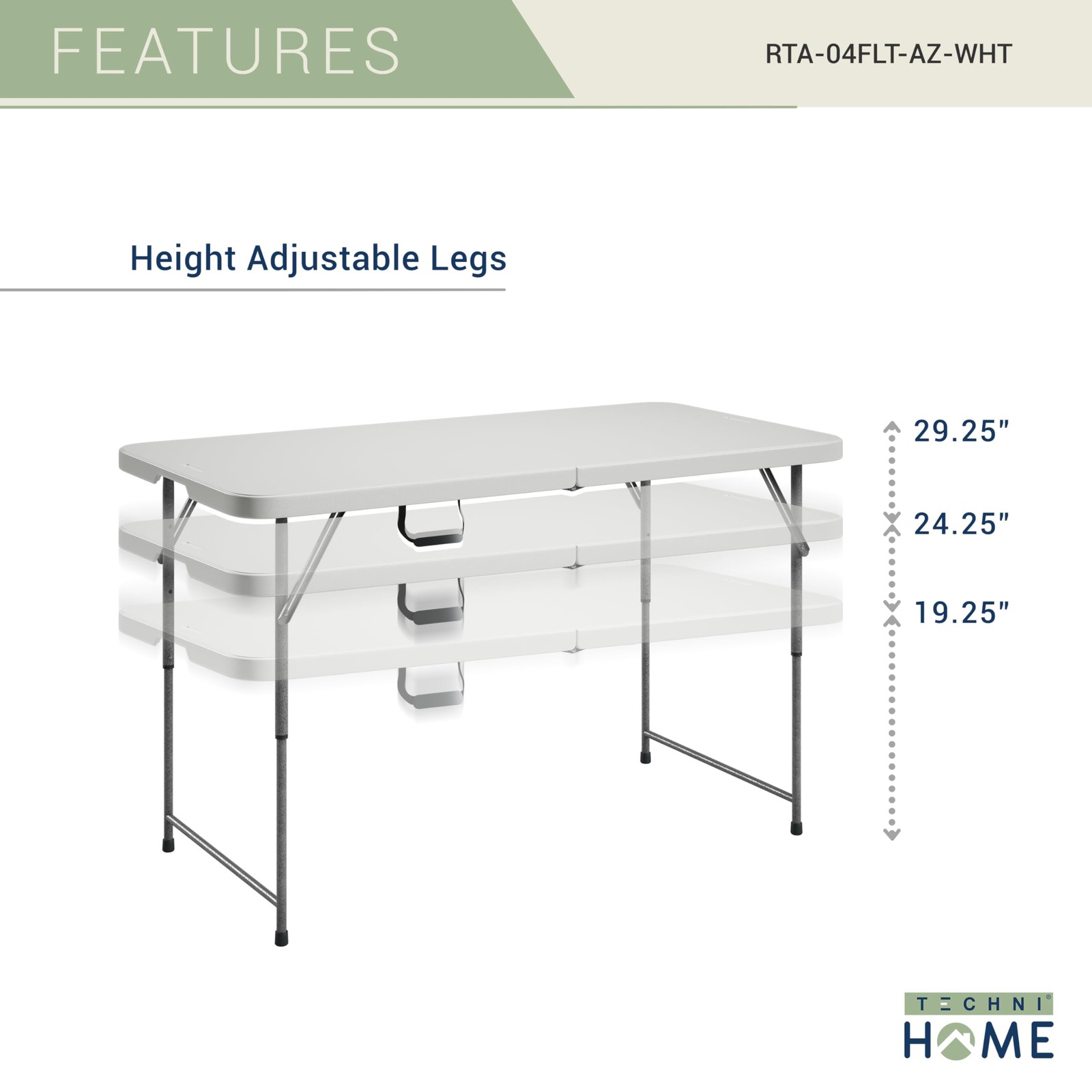 Height Adjustable 4 FT Granite White Folding Table – Premium 4 Foot Folding T…