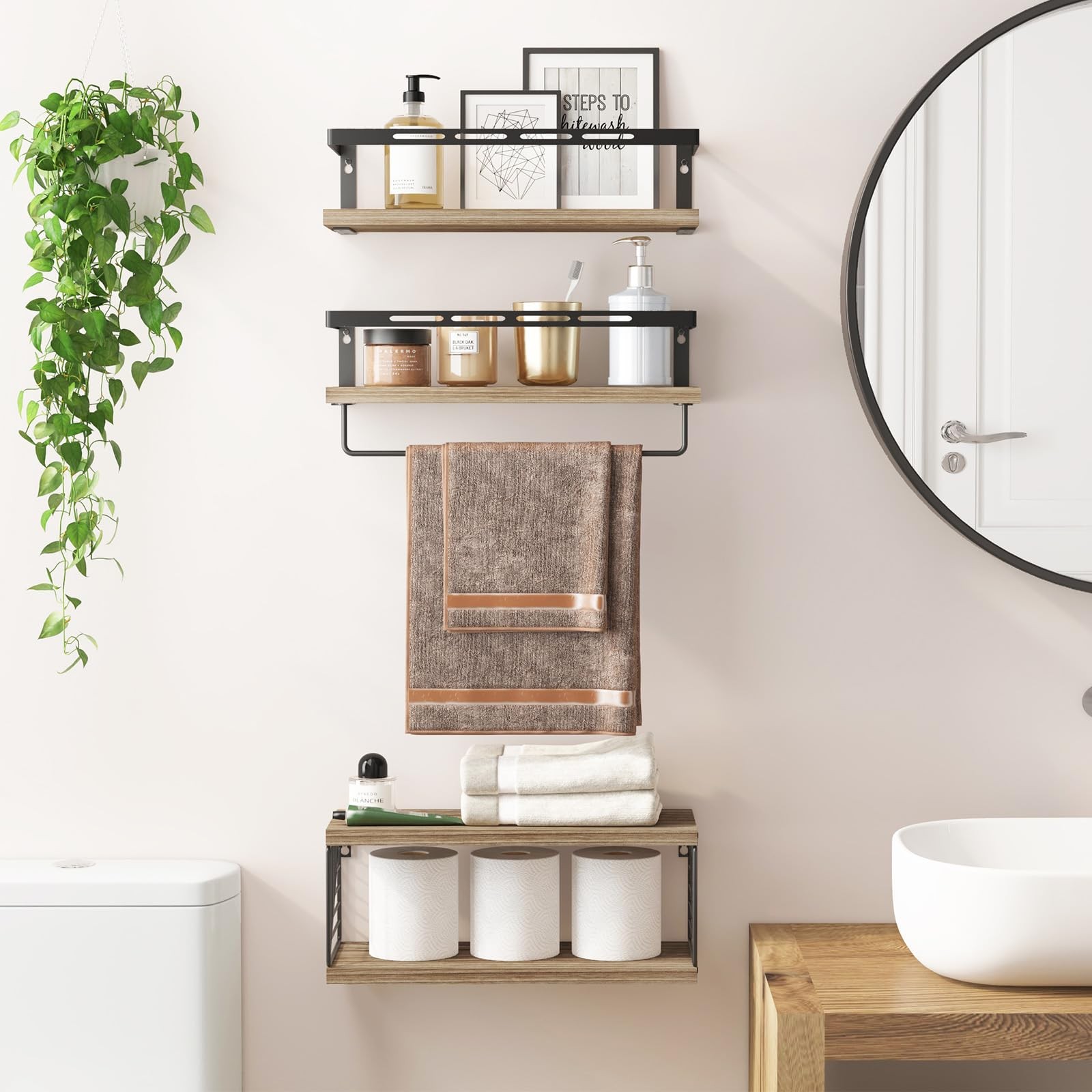 Fixwal Bathroom Shelves Over Toilet, 15.8 X 5.9 X 0.6 Inches, 1-rustic Brown