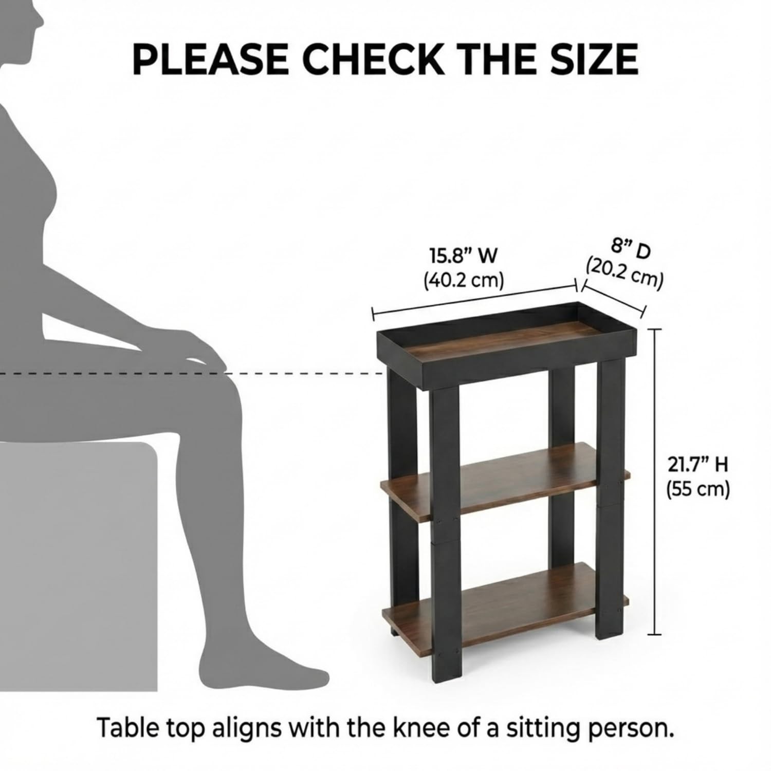 ZEXVIDA Narrow Side Table, 3-Tier 15.8″ x 8″ x 21.7″, Rustic Brown