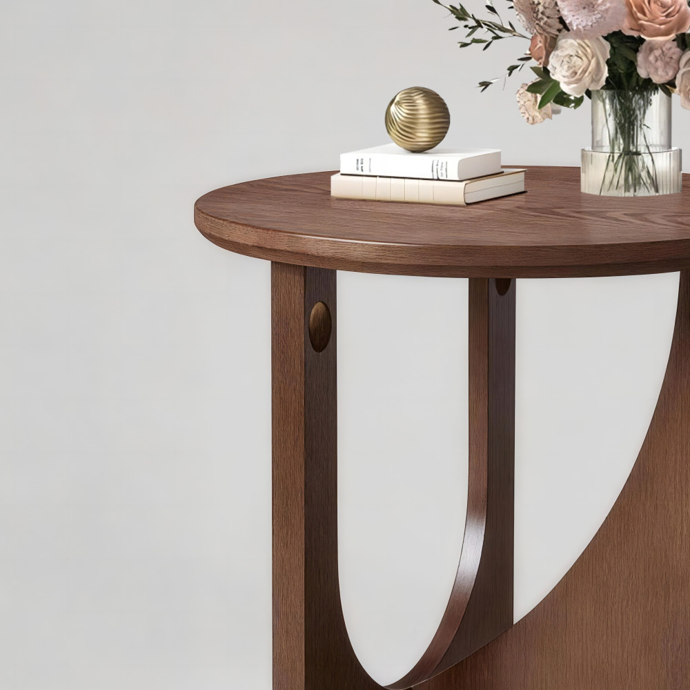 2-Piece Solid Wood Edge Table Set, Natural Wood, Minimalist Center Table