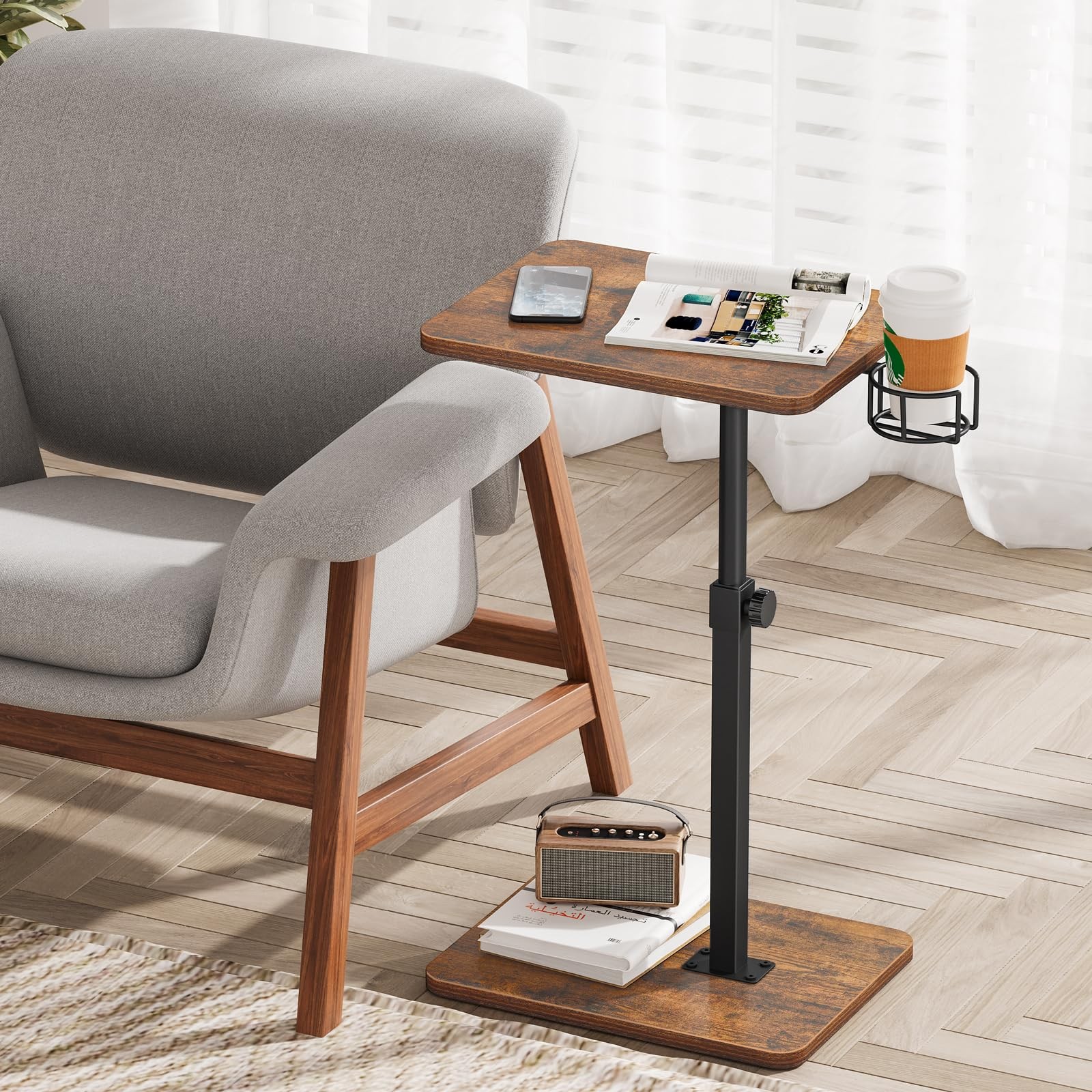 Giikin TV Tray Table, 360° Swivel 11.8″ D x 15.8″ W x 31″ H, Rustic Brown
