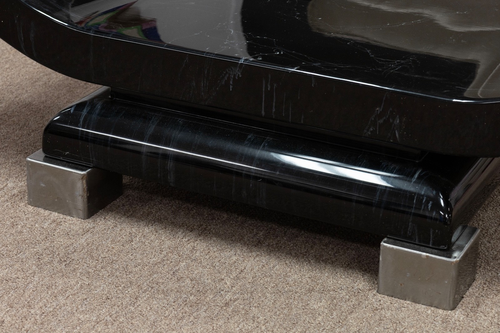 Art Deco Style Post Modern Black Lacquer Dining Table With Glass Top