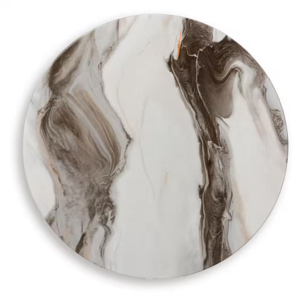 24 In Round Faux Marble End Table Brown Wood & Brass Frame Accent Table