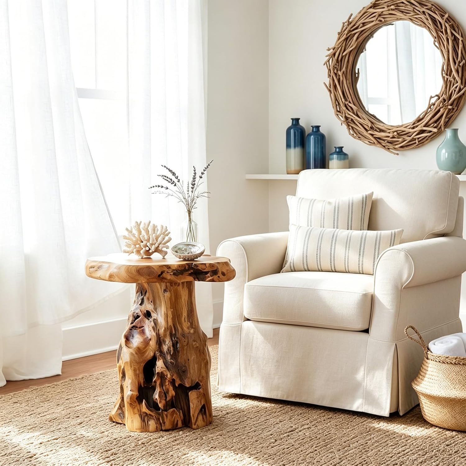 Rustic Natural Tree Stump Stool – 19” Accent Table & Plant Stand