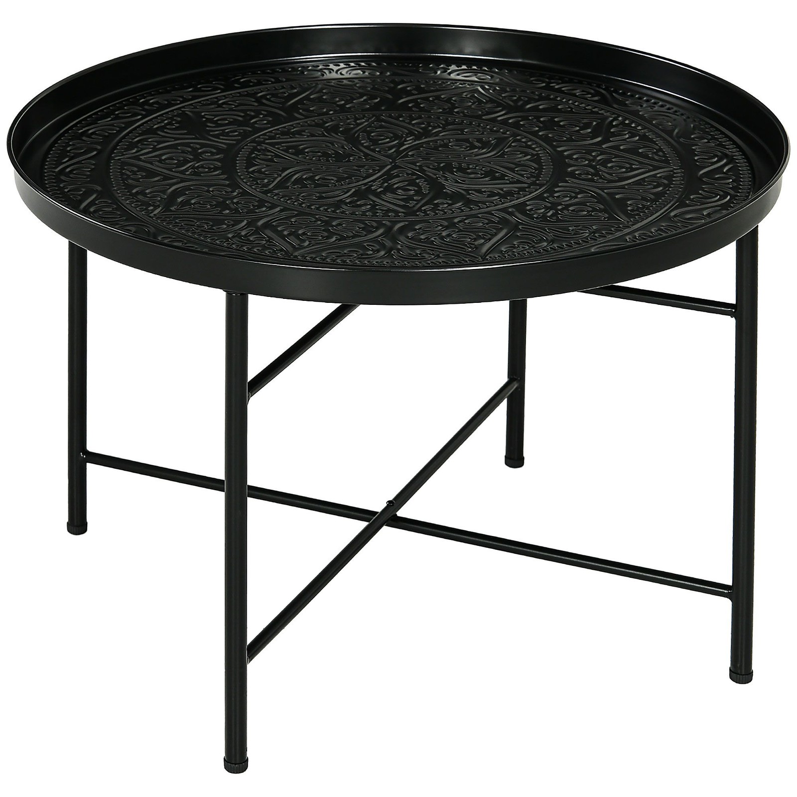 Durable Side Table with Hammered Top, 24in Wide, 15.7in High, Black