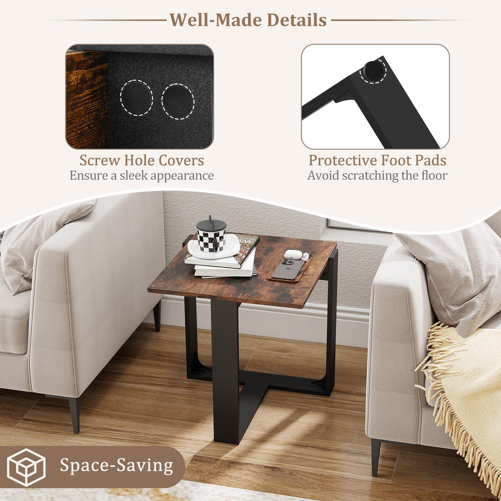 End Table, Industrial Sofa Side Table with Metal Frame for Small Space,Bedroom