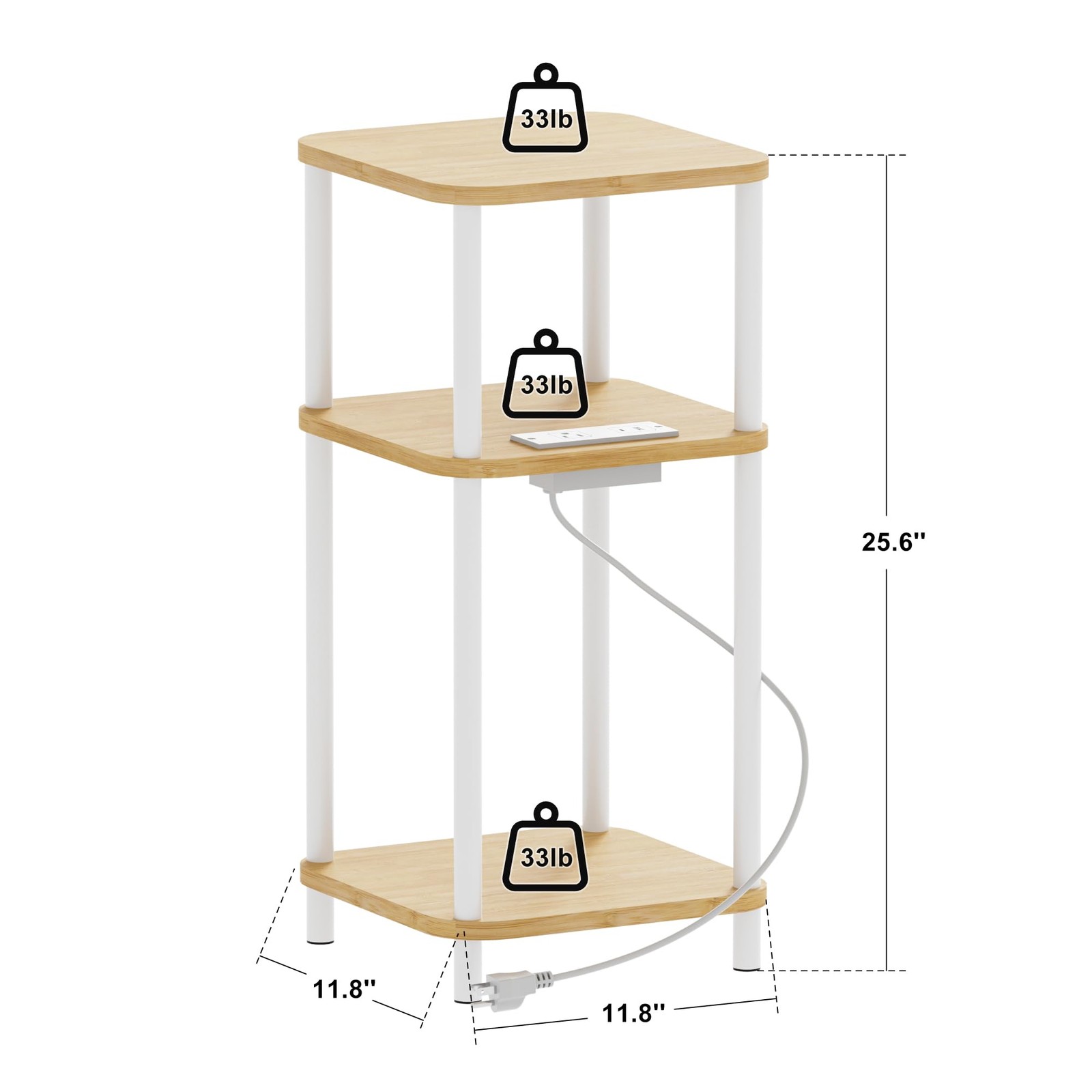 Bamboo End Table with Charging Station, Side Table for Small Space, Small Table